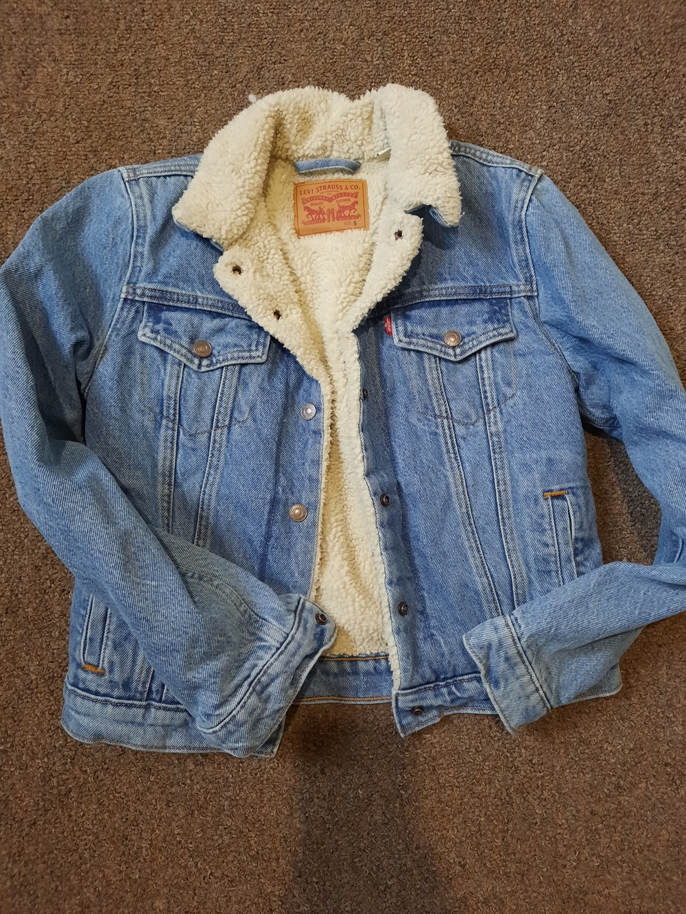 Levi's Light Blue Denim Sherpa Bomber Jacket with Cream Collar - Picture 5 of 7